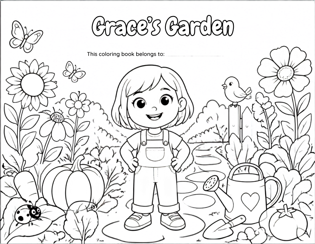 Hope's Garden Coloring Book cover – printable garden and animal coloring pages for kids