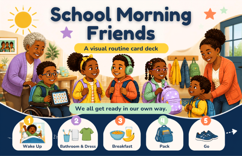 Inclusive School-Morning Routine Card Deck cover – printable visual schedule for kids