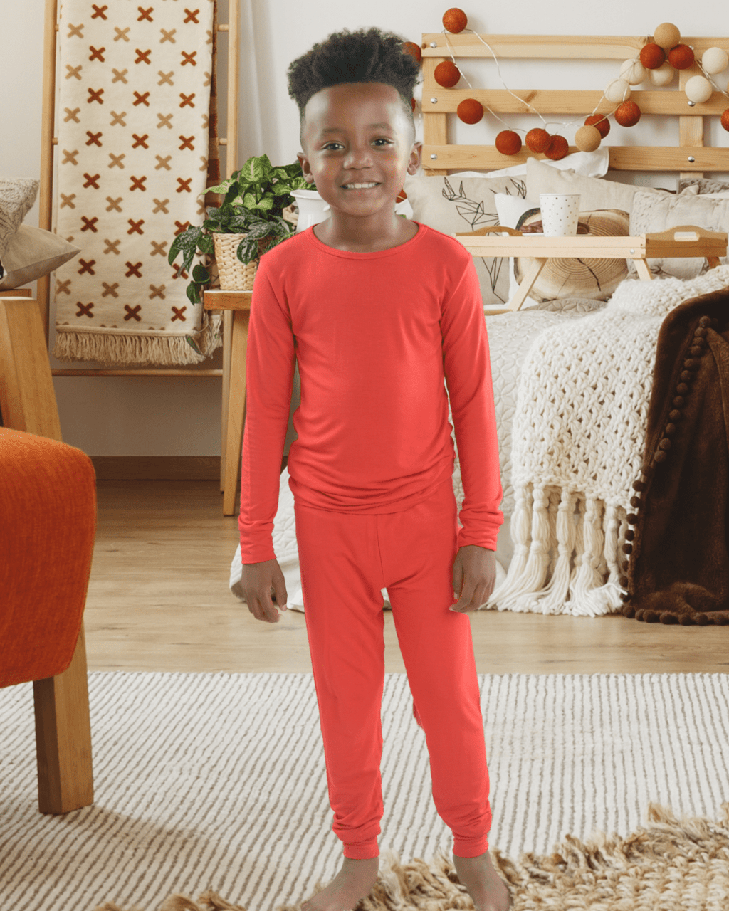 Kids Red Christmas Pajamas – Bamboo Two-Piece Set
