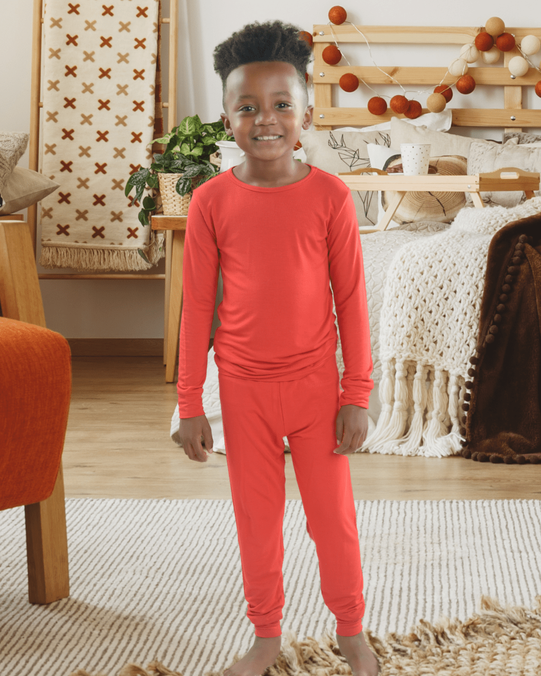 Kids Red Christmas Pajamas – Bamboo Two-Piece Set