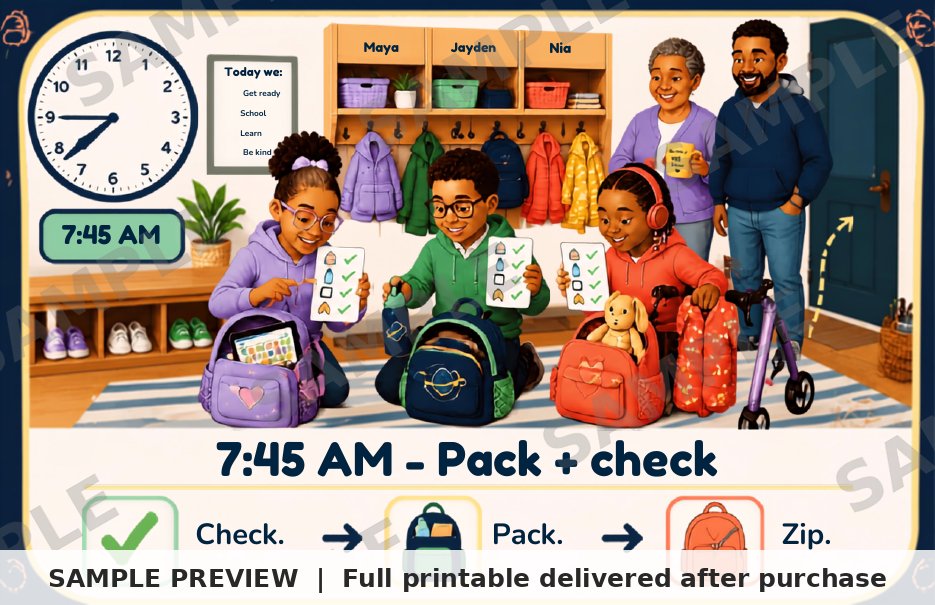 Inclusive School-Morning Routine Card Deck sample page 5 (watermarked preview)