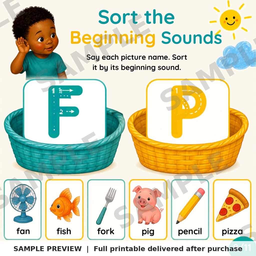 Phonics and Beginning Sounds Workbook sample page 2 (watermarked preview)