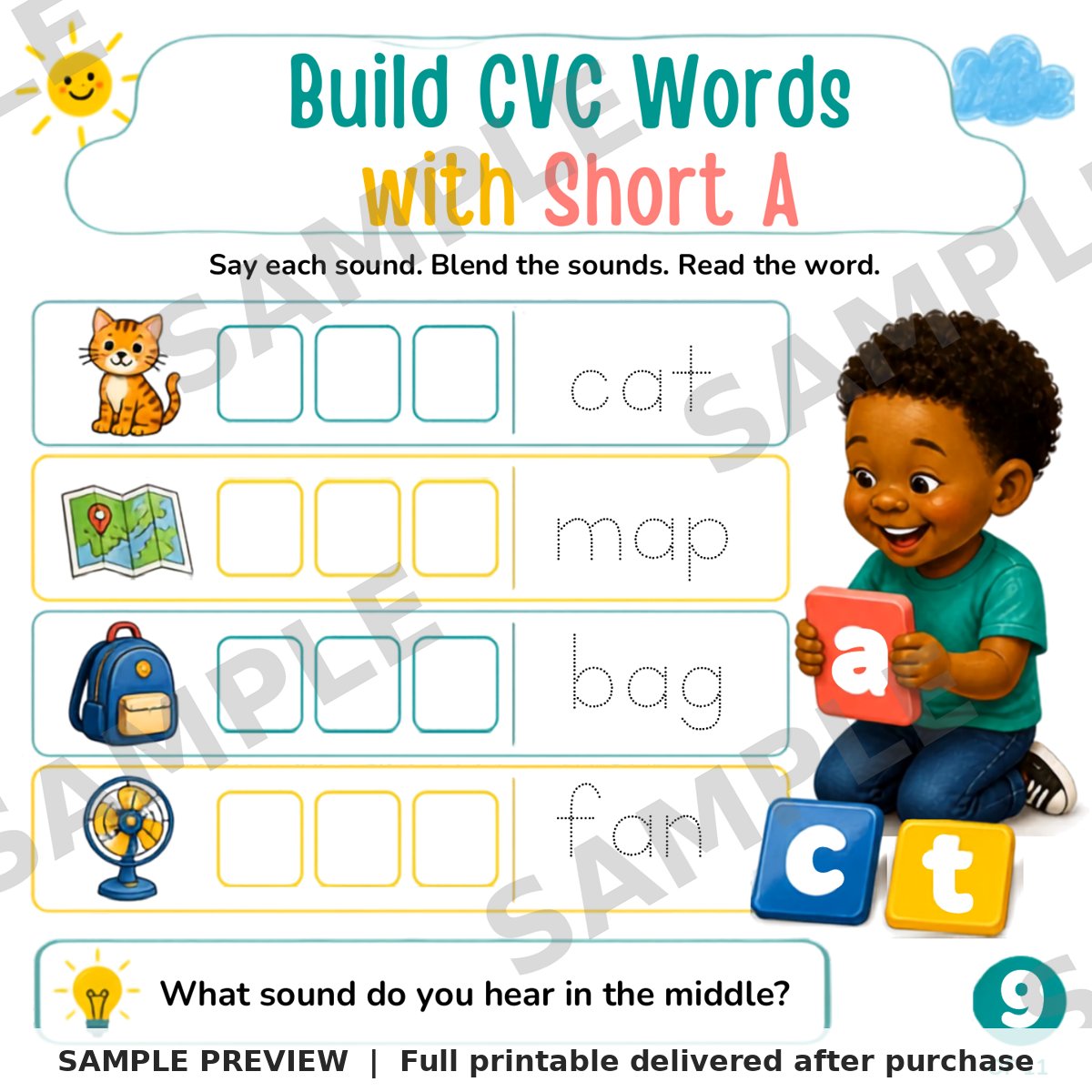 Phonics and Beginning Sounds Workbook sample page 3 (watermarked preview)