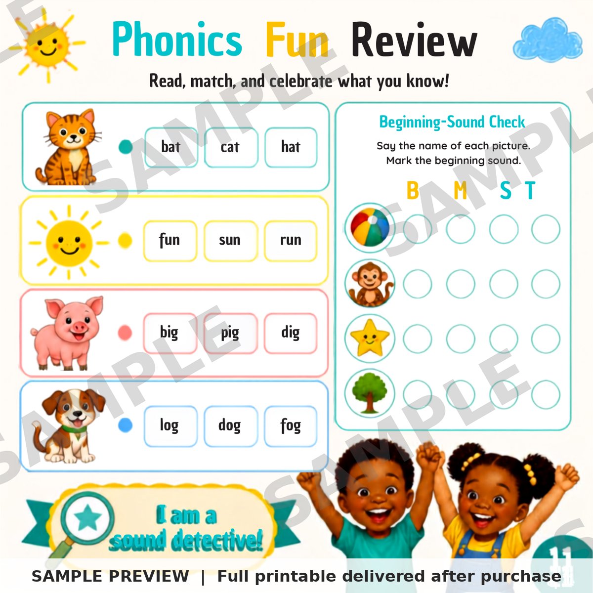 Phonics and Beginning Sounds Workbook sample page 5 (watermarked preview)