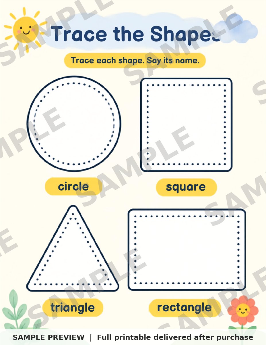 Preschool Shapes and Colors Workbook sample page 2 (watermarked preview)