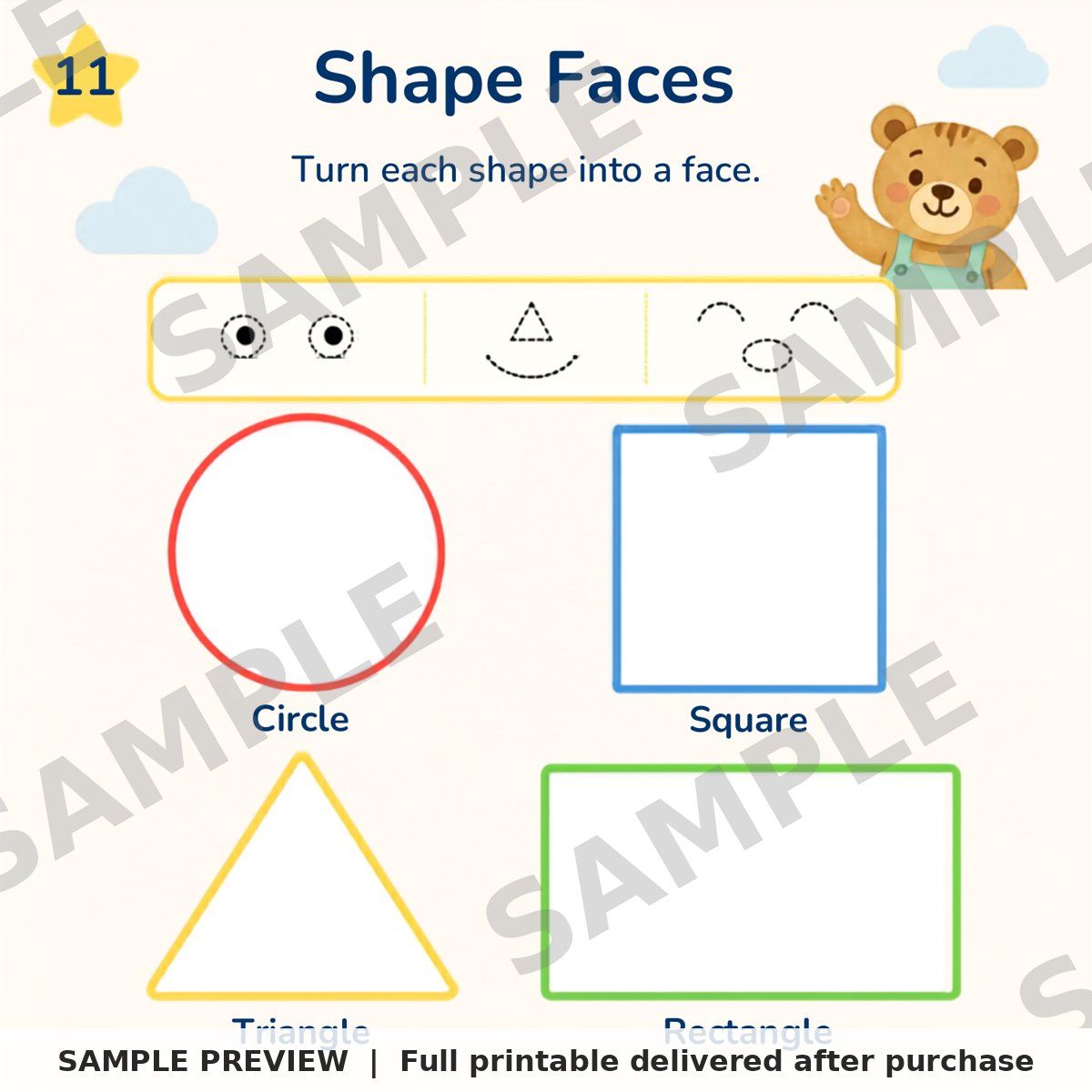 Preschool Shapes and Colors Workbook sample page 11 (watermarked preview)